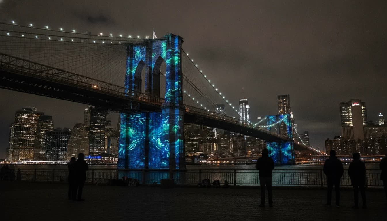 Aqua Cosmos Hudson Canyon Public Art on Brooklyn Bridge